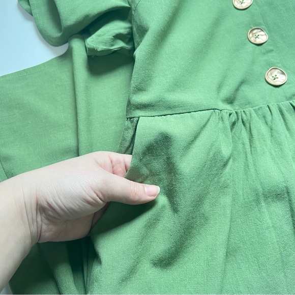 Emily & Me Midi Dress Khaki Green Cotton 
V-Neck Size 8 Bohemian Cottagecore - Picture 6 of 13